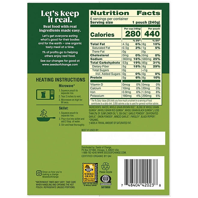 Seeds of Change Certified Organic Quinoa and Brown Rice with Garlic 8.5 oz., 6 pk. - Image 3