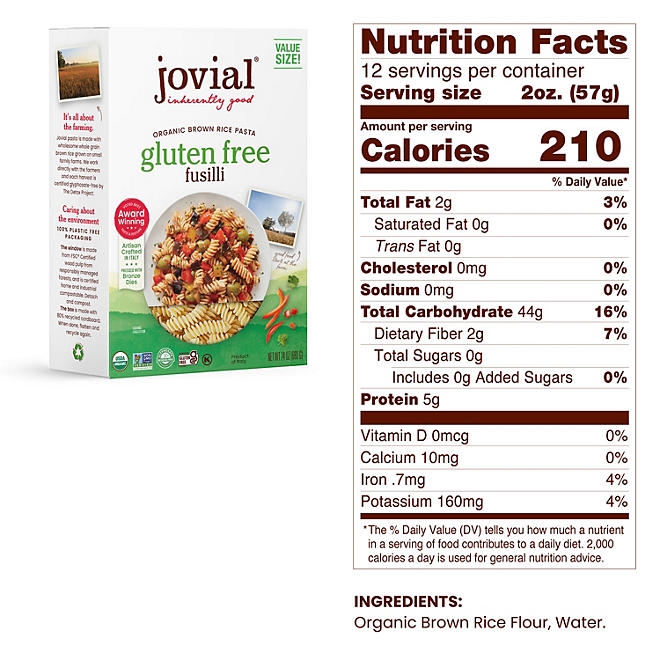 Jovial Organic Brown Rice Gluten Free Pasta, Fusilli, 24 oz. - Image 3