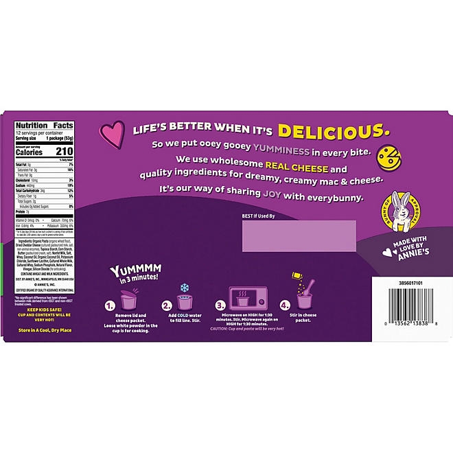 Annie's Shells and White Cheddar Mac and Cheese Cups, 12 pk. - Image 4