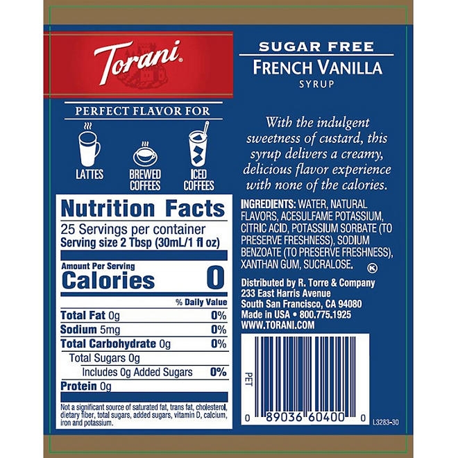Torani Sugar-Free French Vanilla Syrup, 25.4 fl. oz. - Image 5