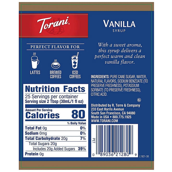 Torani Vanilla Syrup, 25.4 fl. oz. - Image 4