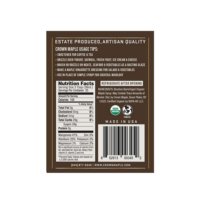 Crown Maple Bourbon Barrel Aged Organic Maple Syrup, 25 fl. oz. - Image 4