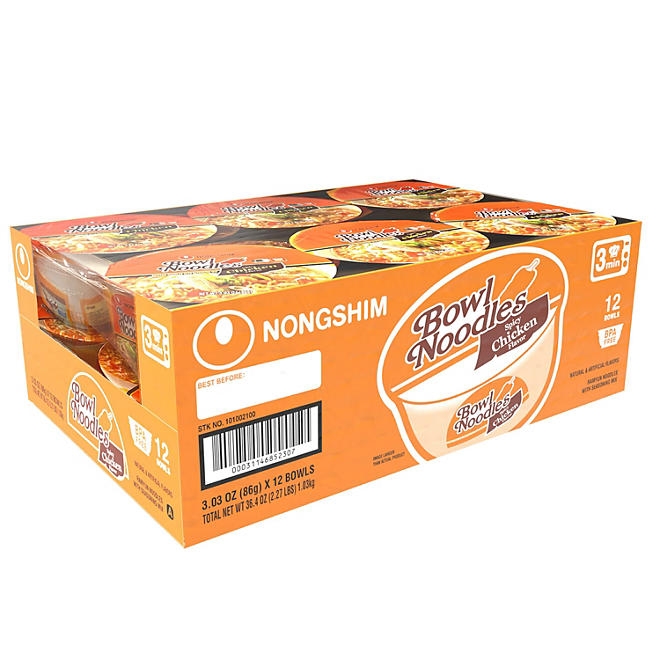 Nongshim Spicy Chicken Ramen Noodle Soup Bowl 3.03 oz., 12 ct. - Image 2