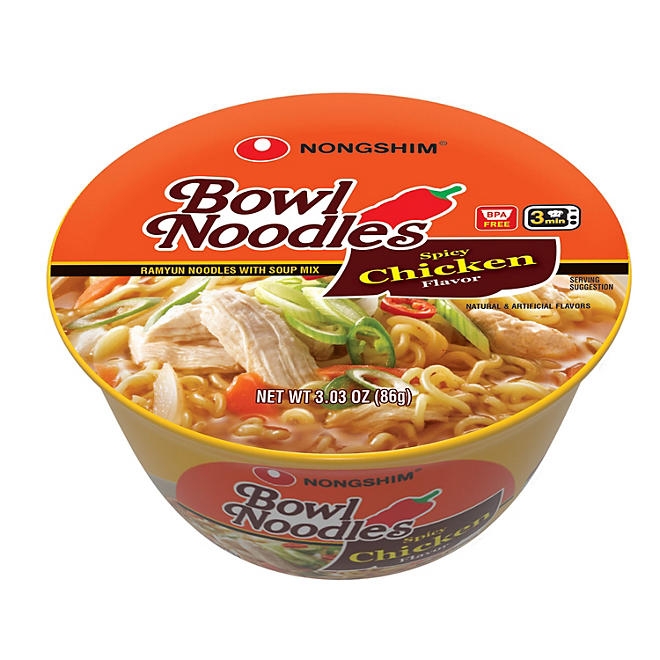 Nongshim Spicy Chicken Ramen Noodle Soup Bowl 3.03 oz., 12 ct. - Image 3