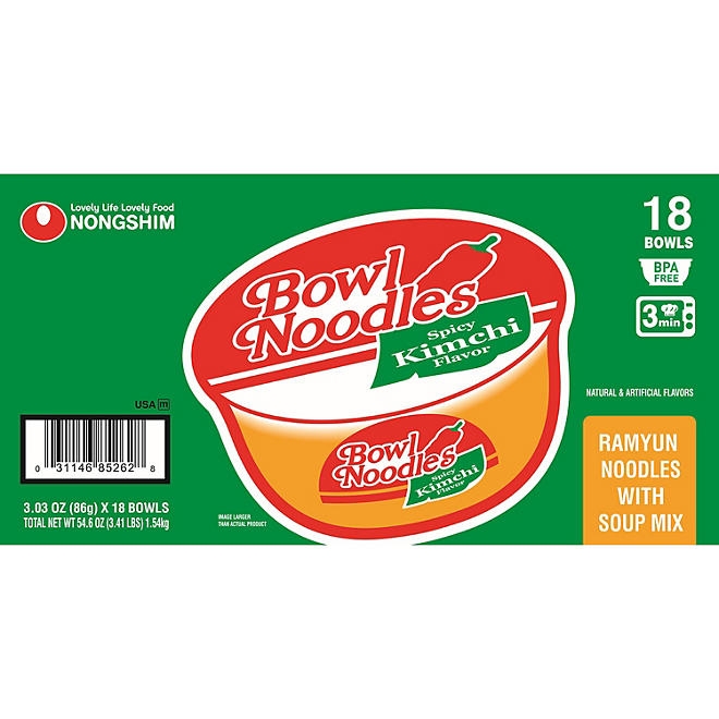 Nongshim Spicy Kimchi Ramen Noodle Soup Bowl 3.03 oz., 18 ct. - Image 4