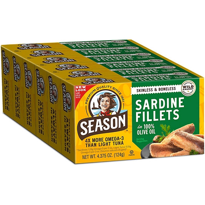 Season Brand Skinless, Boneless Sardines in Olive Oil, 4.375 oz., 6 pk. - Image 2