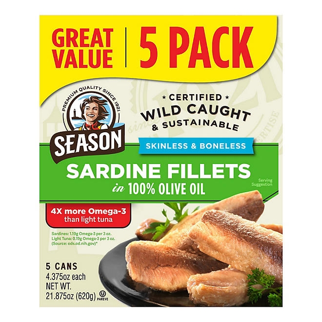 Season Skinless, Boneless Sardines in Olive Oil, 4.375 oz., 5 pk. - Image 2