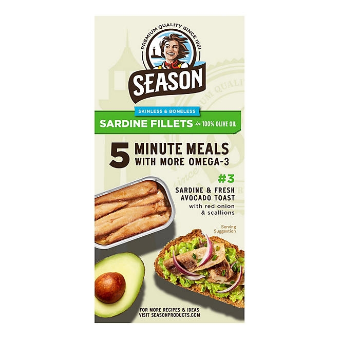 Season Skinless, Boneless Sardines in Olive Oil, 4.375 oz., 5 pk. - Image 4