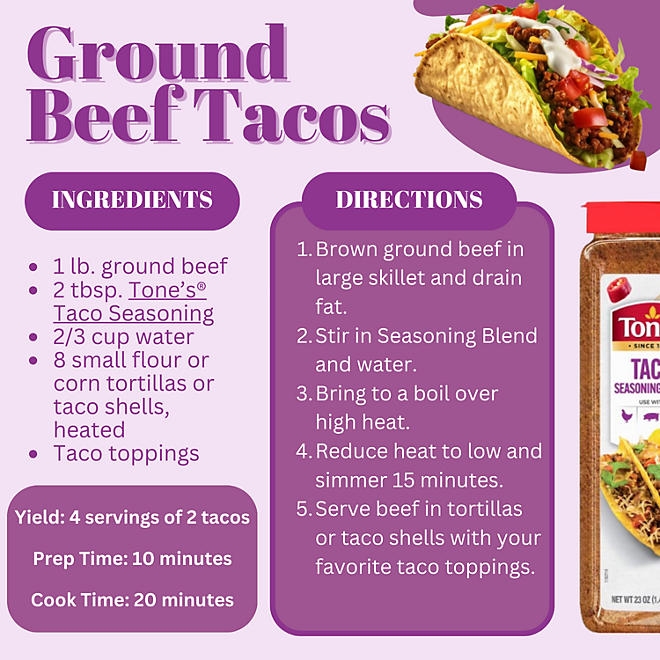 Tone's Taco Seasoning, 23 oz. - Image 7
