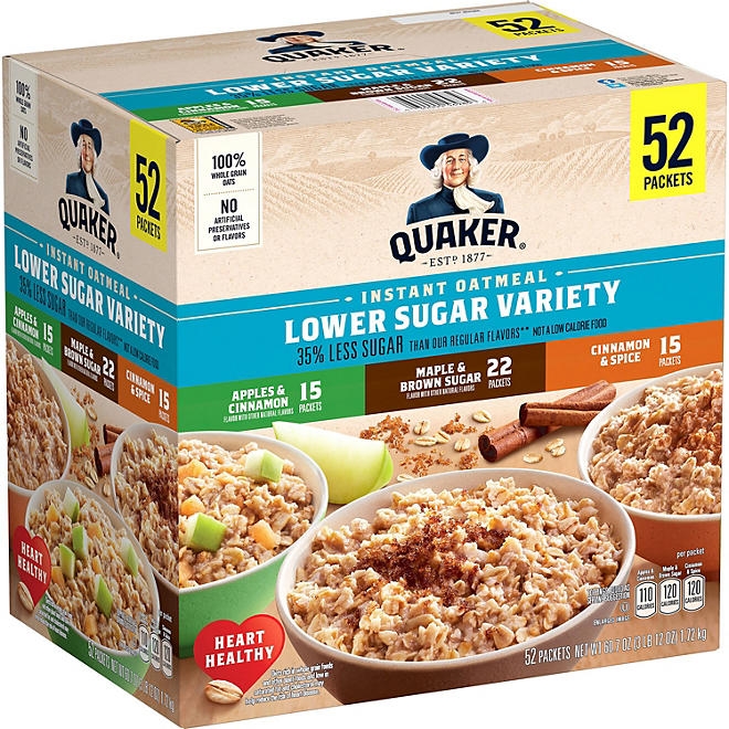 Quaker Lower Sugar Instant Oatmeal, Variety Pack, 1.17 oz., 52 pk. - Image 2