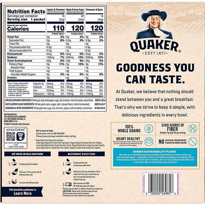 Quaker Lower Sugar Instant Oatmeal, Variety Pack, 1.17 oz., 52 pk. - Image 5