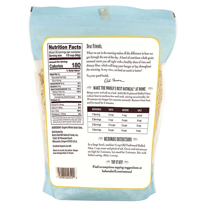 Bob's Red Mill Organic Old Fashioned Rolled Oats, 56 oz. - Image 3