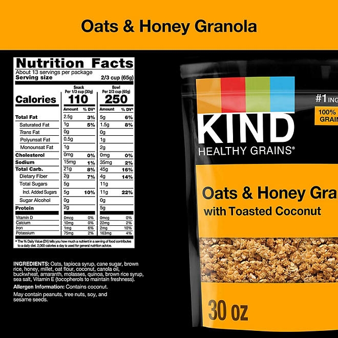 KIND Healthy Grains Oats & Honey Granola with Toasted Coconut, 30 oz. - Image 3