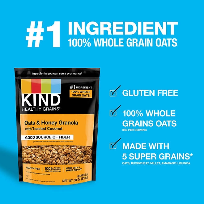 KIND Healthy Grains Oats & Honey Granola with Toasted Coconut, 30 oz. - Image 4