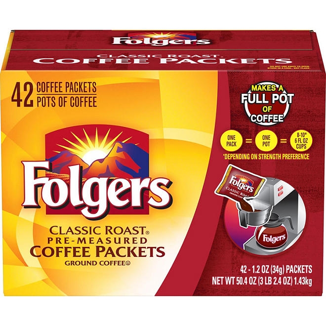Folgers Classic Roast Ground Coffee Packets, 1.2 oz., 42 ct. - Image 2