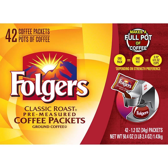 Folgers Classic Roast Ground Coffee Packets, 1.2 oz., 42 ct. - Image 4