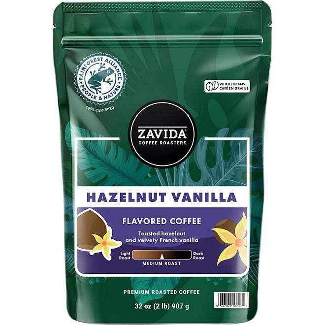 Zavida Coffee Whole Bean Coffee, Hazelnut Vanilla, 32 oz. - Image 2