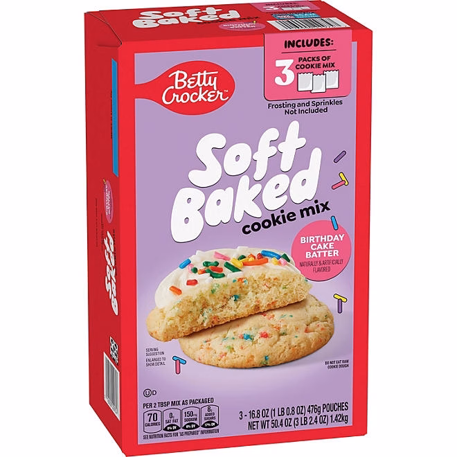 Betty Crocker Birthday Cake Soft Baked Cookie Mix, 3 pk. - Image 2