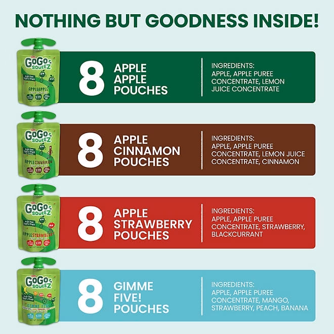 GoGo SqueeZ Applesauce, Apple, Cinnamon, Strawberry and GIMME Five, 3.2 oz., 32 ct. - Image 4