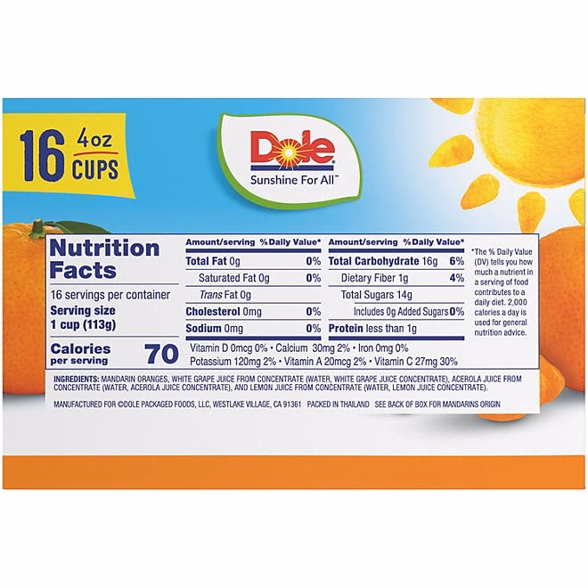 Dole Mandarin Oranges in 100% Fruit Juice, 4 oz., 16 pk. - Image 4