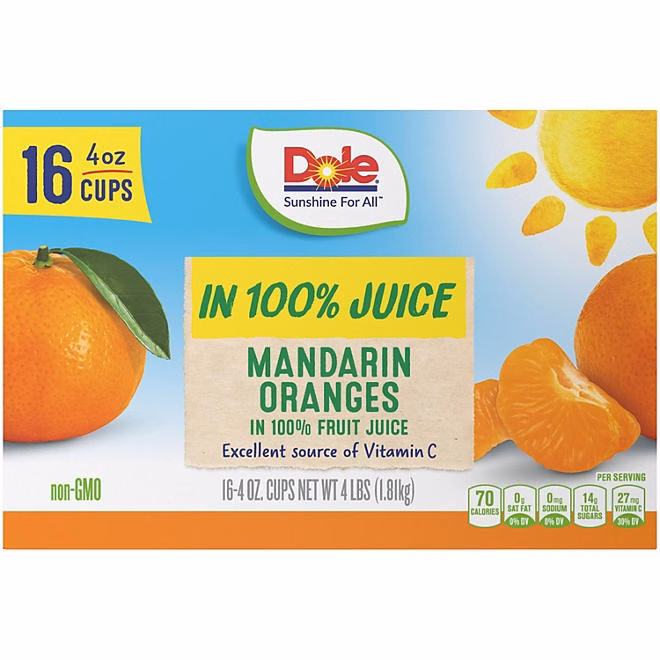 Dole Mandarin Oranges in 100% Fruit Juice, 4 oz., 16 pk. - Image 5