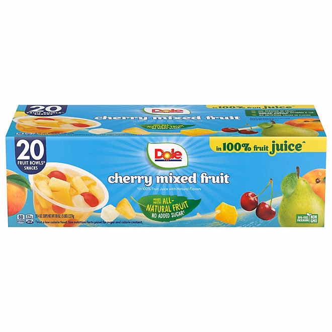 Dole Fruit Bowls Cherry Mixed Fruit in 100% Juice 4 oz., 20 pk. - Image 2