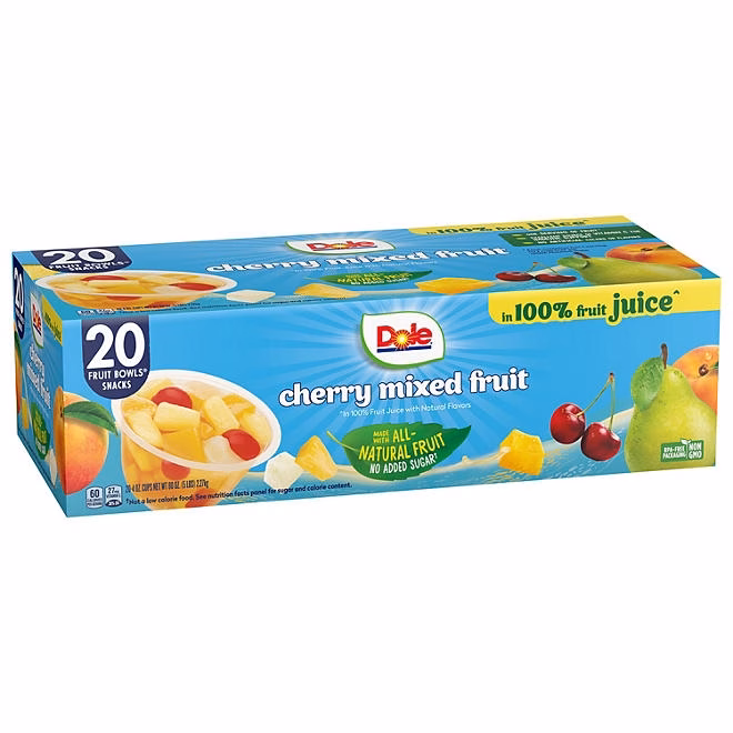 Dole Fruit Bowls Cherry Mixed Fruit in 100% Juice 4 oz., 20 pk. - Image 3