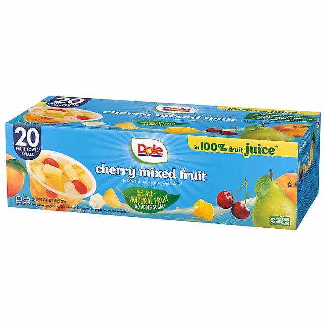 Dole Fruit Bowls Cherry Mixed Fruit in 100% Juice 4 oz., 20 pk. - Image 4