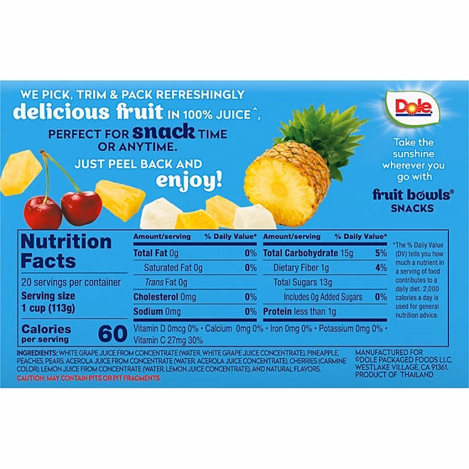 Dole Fruit Bowls Cherry Mixed Fruit in 100% Juice 4 oz., 20 pk. - Image 5