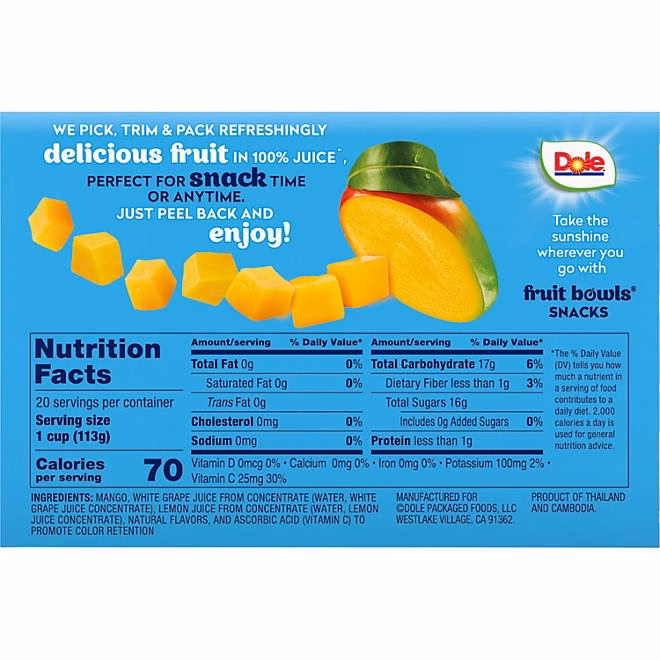 Dole Fruit Bowls Diced Mango in 100% Juice, 4 oz., 20 pk. - Image 5