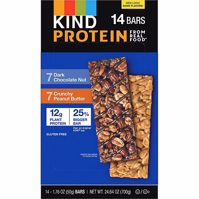 KIND Protein Dark Chocolate Nut and Crunchy Peanut Butter Variety Pack 14 ct. - Image 2