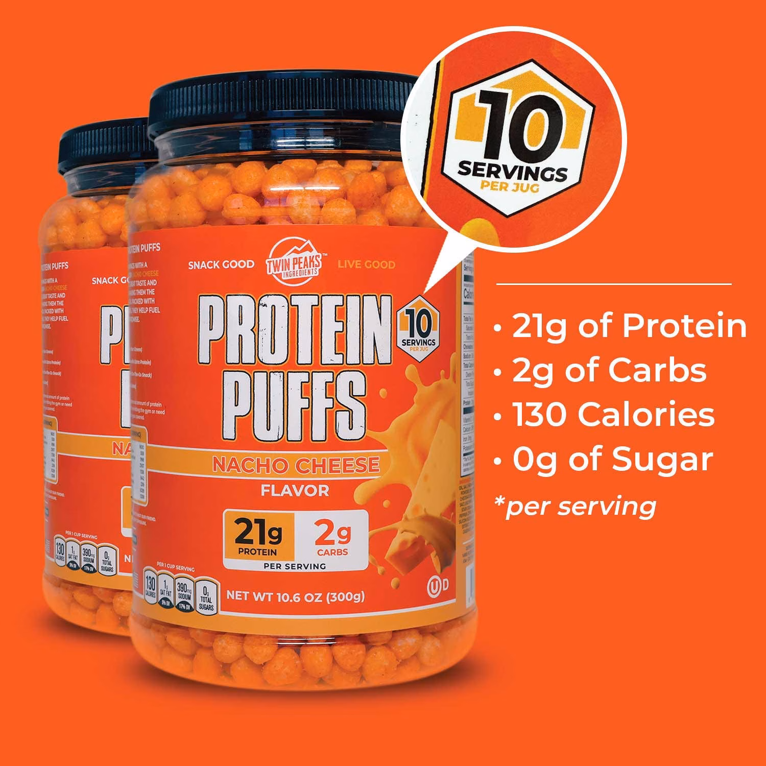 Twin Peaks 21g Keto Protein Puffs, Nacho Cheese, 0.66 lbs. - Image 3