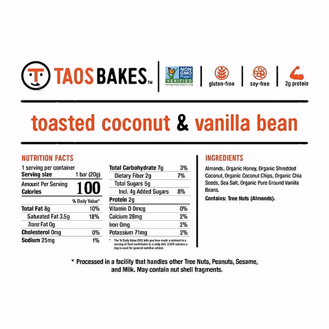 Taos Bakes Mini Snack Bars, Vanilla Almond & Coconut, 0.7 oz., 26 ct. - Image 3
