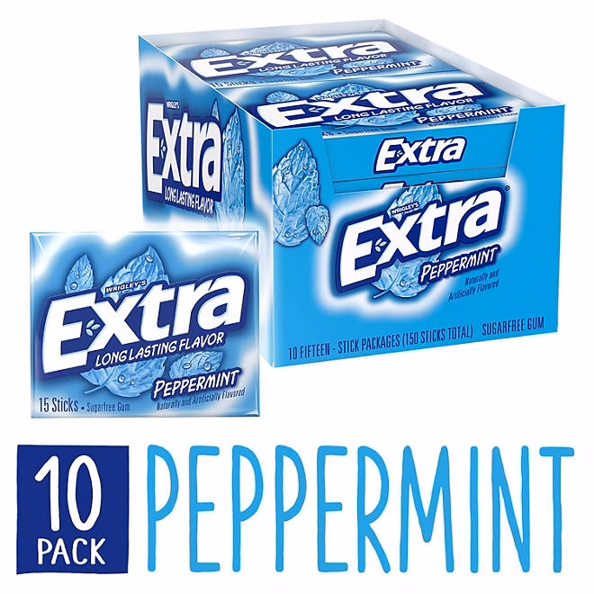Extra Peppermint Sugar Free Chewing Gum, 15 pcs., 10 pk. - Image 5