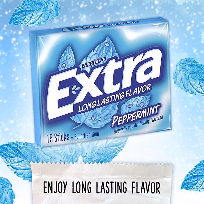 Extra Peppermint Sugar Free Chewing Gum, 15 pcs., 10 pk. - Image 7