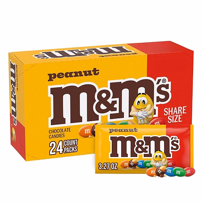 M&M'S Peanut Milk Chocolate Candy, Share Size, 3.27 oz., 24 pk. - Image 2