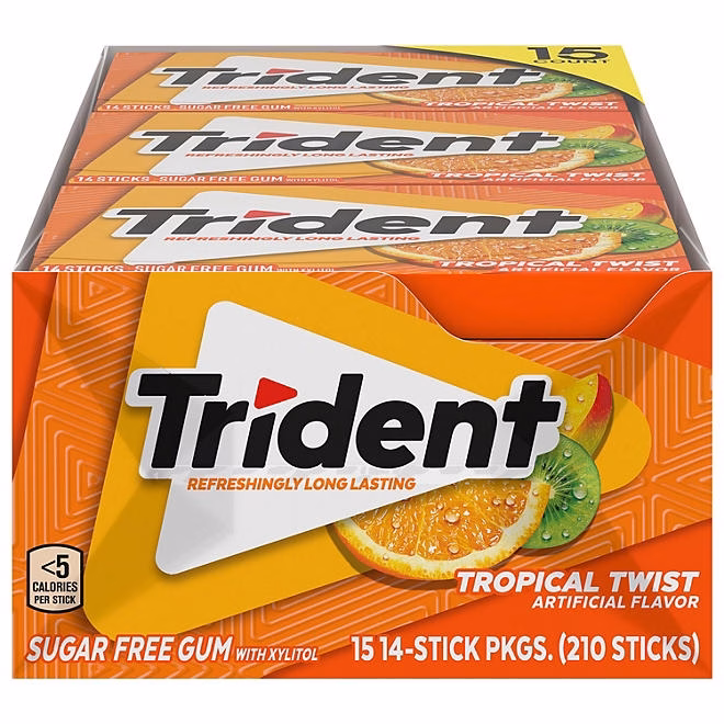 Trident Tropical Twist Sugar Free Gum, 14 pcs., 15 pk. - Image 2