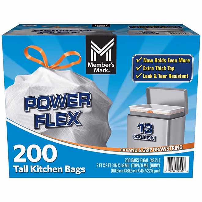 Member's Mark Power Flex 13-Gallon Tall Kitchen Trash Bags, 200 ct. - Image 2