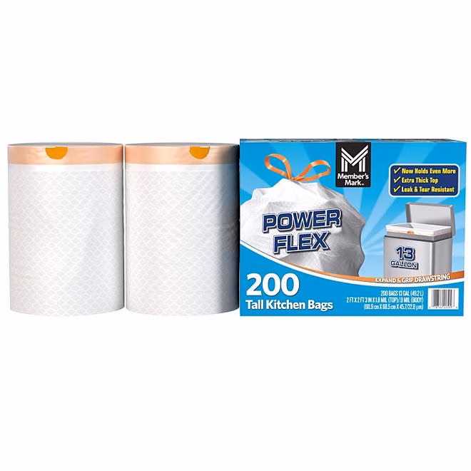 Member's Mark Power Flex 13-Gallon Tall Kitchen Trash Bags, 200 ct. - Image 3