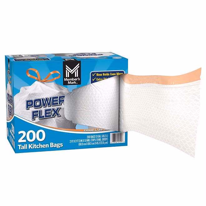 Member's Mark Power Flex 13-Gallon Tall Kitchen Trash Bags, 200 ct. - Image 4