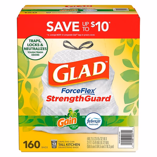 Glad ForceFlex 13-Gallon Kitchen Trash Bags, Gain Original Scent + Febreze, 160 ct. - Image 2