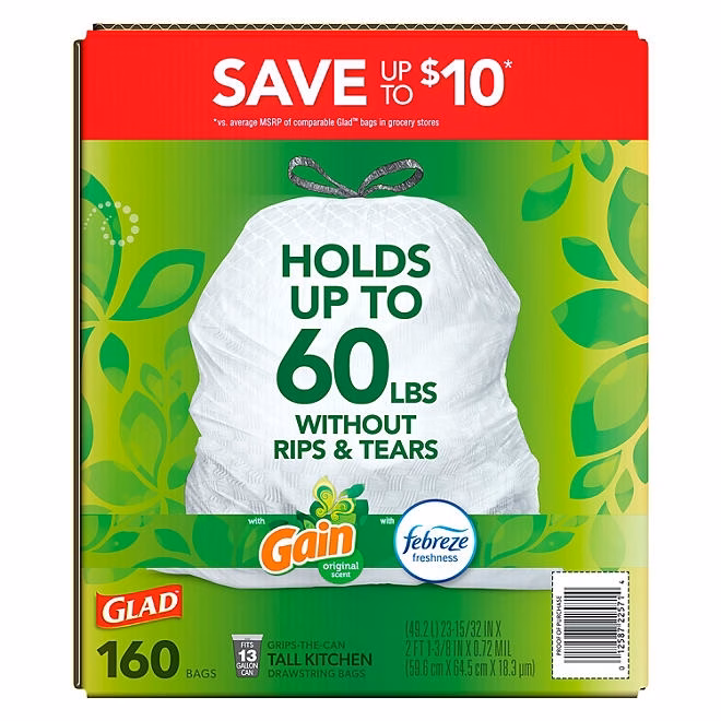 Glad ForceFlex 13-Gallon Kitchen Trash Bags, Gain Original Scent + Febreze, 160 ct. - Image 3