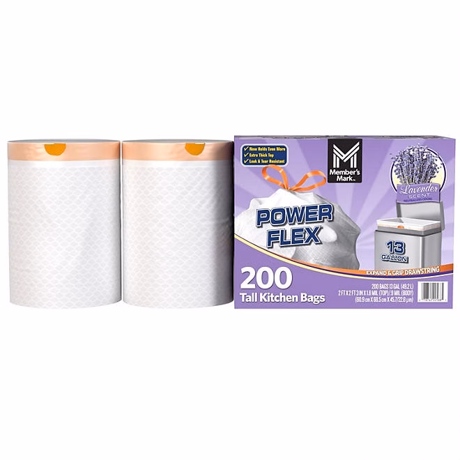 Member's Mark Power Flex 13-Gallon Tall Kitchen Trash Bags, Lavender, 200 ct. - Image 3