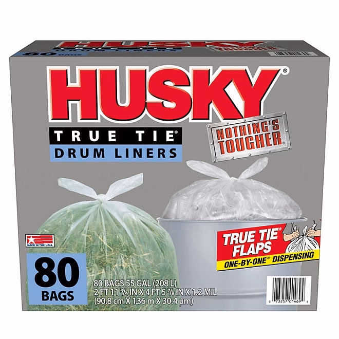 Husky 55-Gallon Clear Flap Tie Drum Liner Trash Bags (80 ct.) - Image 2