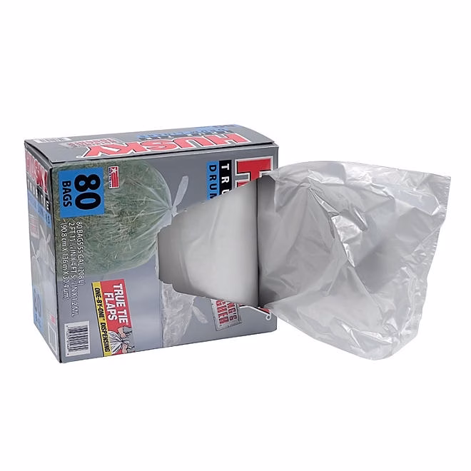 Husky 55-Gallon Clear Flap Tie Drum Liner Trash Bags (80 ct.) - Image 3