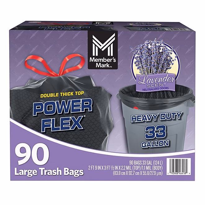 Member's Mark Power Flex 33 Gallon Trash Bags, Lavender, 90 ct. - Image 2