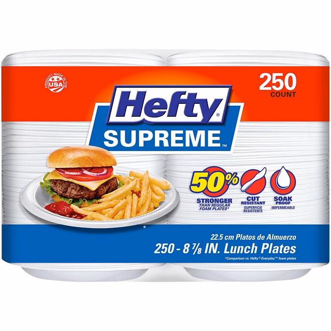 Hefty Supreme Foam Disposable Lunch Plates, 8 7/8", 250 ct. - Image 2