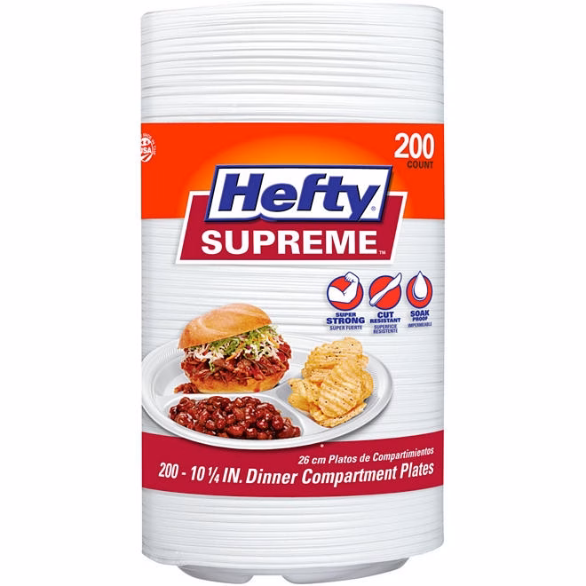 Hefty Supreme 3-Compartment Foam Plates, 10 1/4", 200 ct. - Image 2