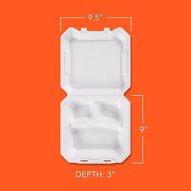 Hefty Supreme Foam Hinged Lid Container, 3-Compartment 125 ct. - Image 4