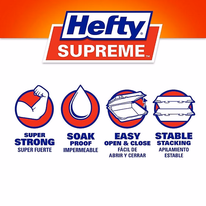 Hefty Supreme Foam Hinged Lid Container, 3-Compartment 125 ct. - Image 5